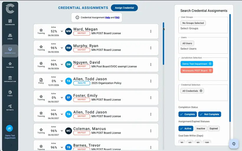 ConfiTrek assignment completion interface